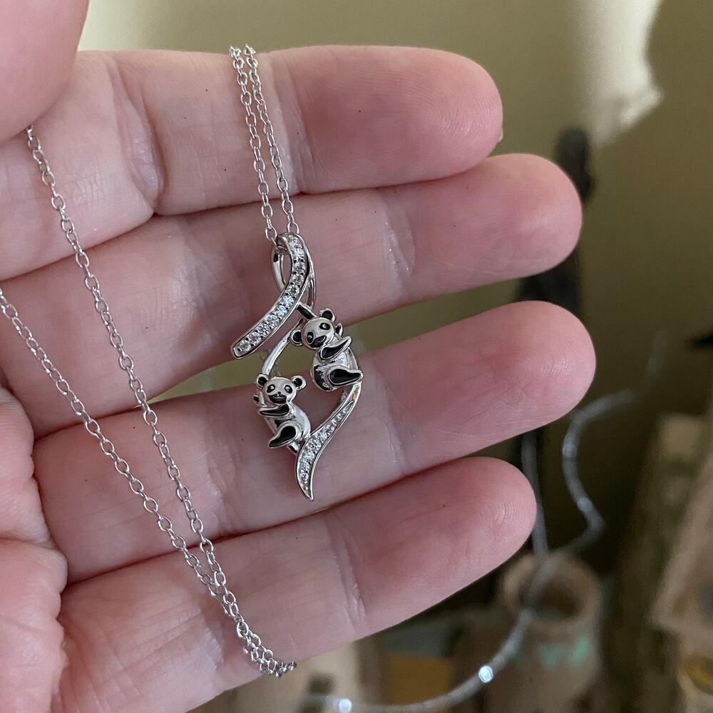 Panda Bear Sterling Silver CZ Necklace